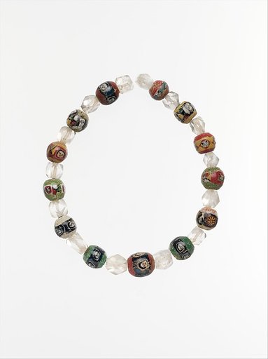 Glass mosaic and rock crystal beads