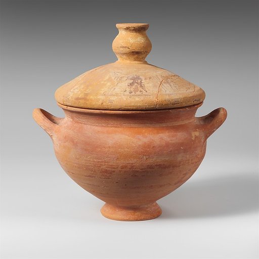 Terracotta skyphos (deep drinking cup) with lid