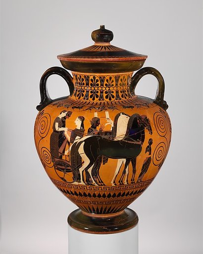 Terracotta neck-amphora (jar) with lid and knob (27.16)