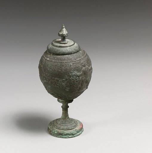 Bronze footed globular vessel with lid