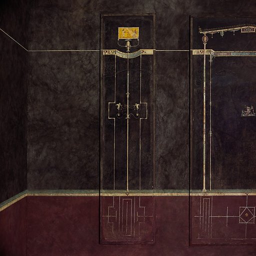 Wall painting on black ground: Egyptianizing scene and pair of swans, from the imperial villa at Boscotrecase