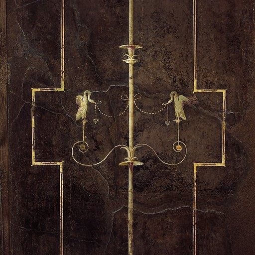 Wall painting on black ground: Egyptianizing scene and pair of swans, from the imperial villa at Boscotrecase