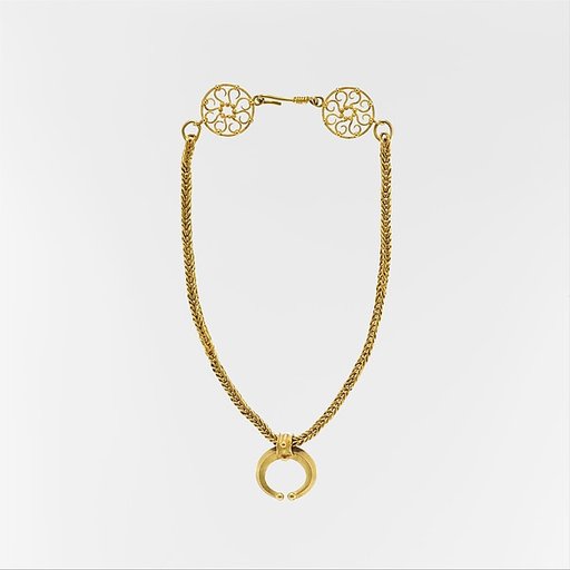 Gold necklace with crescent-shaped pendant