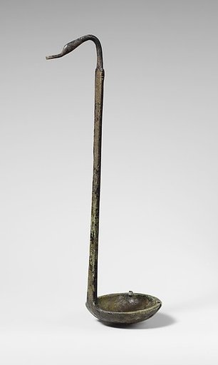 Bronze ladle with handle ending in a duck's head