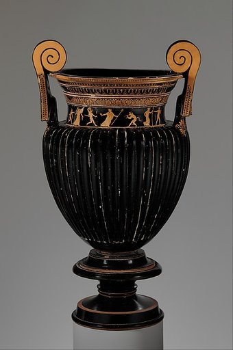 Terracotta volute-krater (bowl for mixing wine and water) with stand