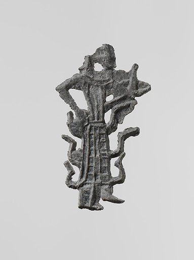 Lead figure of a goddess with an aegis, probably Athena