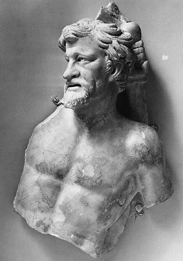 Marble sarcophagus fragment: head and torso of a Gaul