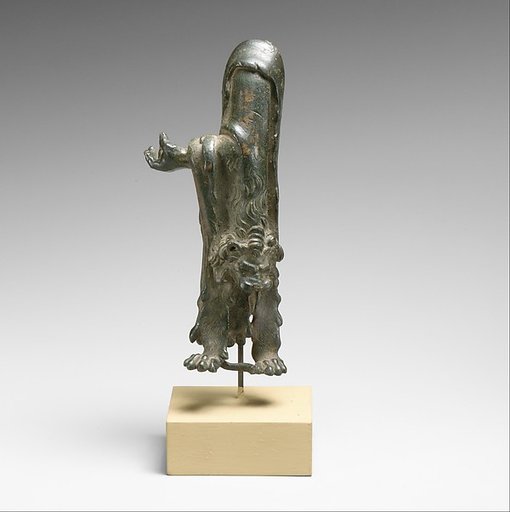Fragmentary bronze statuette of Herakles with lion's skin