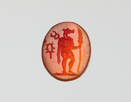 Carnelian intaglio: Standing Anubis