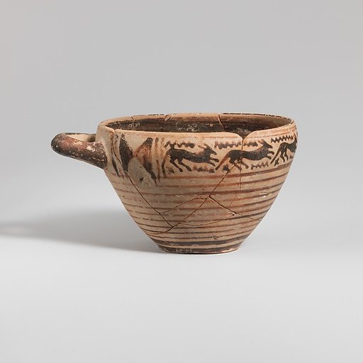Terracotta one-handled skyphos (deep drinking cup)