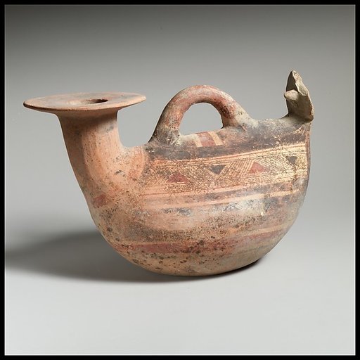 Terracotta askos (flask with a spout and handle over the top)