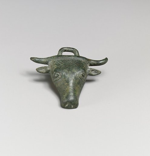 Bronze applique in the form of a bull's head