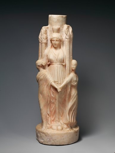 Marble hekataion (statuette of triple-bodied Hekate) and the three Graces