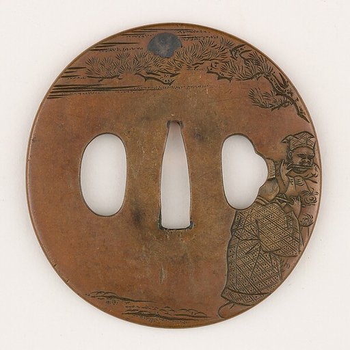 Sword guard (<i>Tsuba</i>) Depicting Minamoto no Hiromasa Playing the Flute (源博雅図鐔)