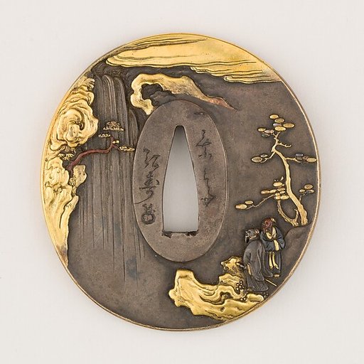 Sword guard (<i>Tsuba</i>) With the Motif of Lǐ Bái Viewing a Waterfall (李白観瀑図鐔)