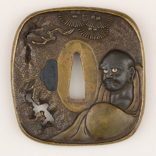 Sword guard (<i>Tsuba</i>) Depicting Bodhidharma Facing a Wall (面壁達磨図鐔)