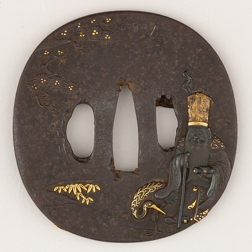 Sword guard (<i>Tsuba</i>) Depicting God of Longevity Jurōjin (寿老人図鐔)
