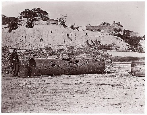 Smokestack of Confederate Ram Merrimac at Richmond/Remains of Ironclad Ram "Virginia #2", April, 1865