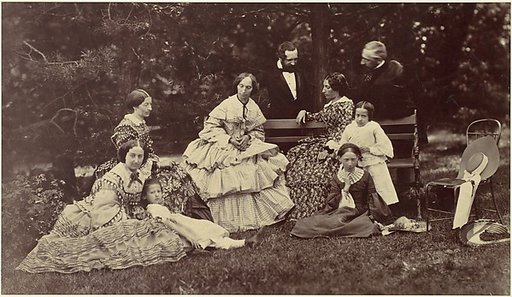 [Group Portrait of Four Women, Two Men and Three Children in a Garden]