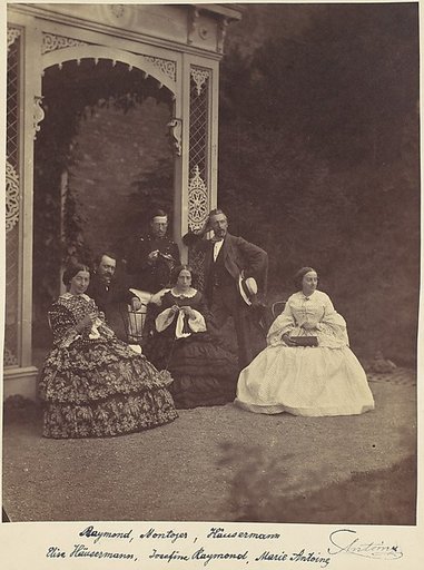[Portrait of Three Women and Men in a Garden]