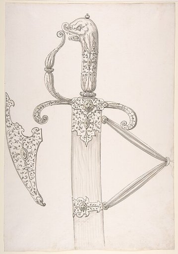 Drawing of Design for Sword Hilt and Tip of Scabbard (Dolphin-Head Grip)