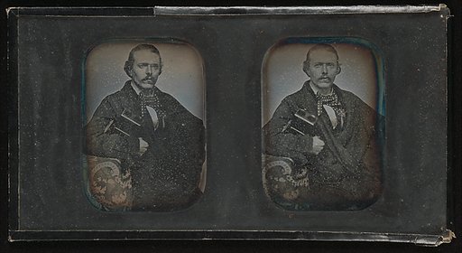 [Stereoscopic Portrait of Man Holding Stereoscopic Viewer]