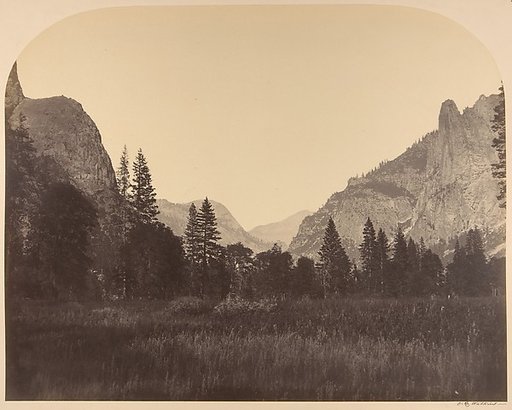 Up the Valley, North Dome in Center, Sentinel on Left