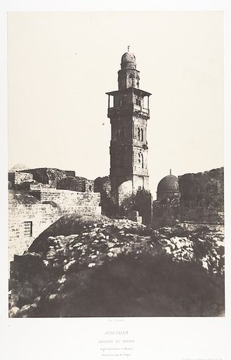 Jérusalem, Enceinte du Temple, Angle Nord-Ouest et minaret élevé en l'an 697 de l'Hégire