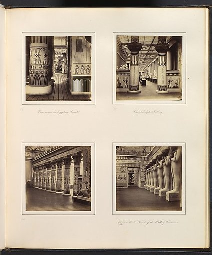[View Across the Egyptian Court; View through Egyptian Columns into Classical Sculpture Gallery; Side View of Egyptian Colonnade; Facade of the Hall of Columns]