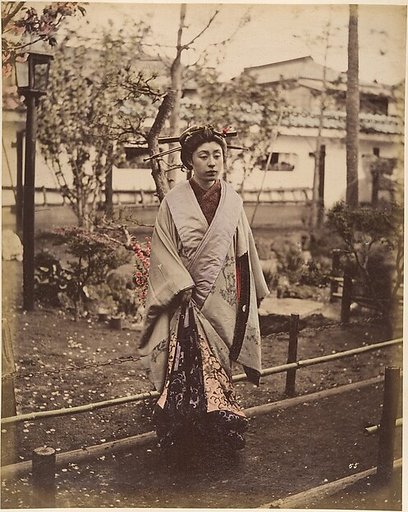 [Japanese Woman in Traditional Dress Posing Outdoors]