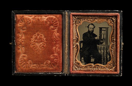 [Man Demonstrating Patent Model for Sash Window]