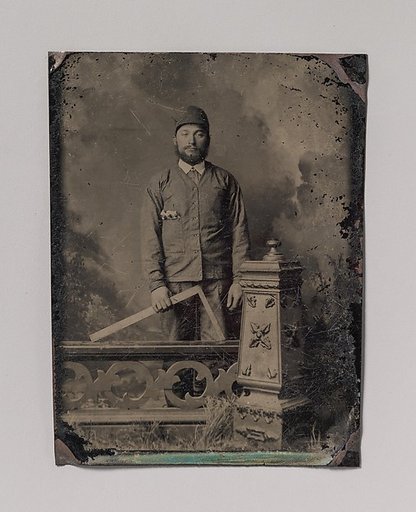 [Carpenter, Standing Behind a Decorative Balustrade, Holding a Square]