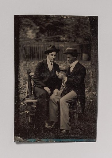 [Two Men Seated on a Bench, One with His Hand on the Leg of the Other]