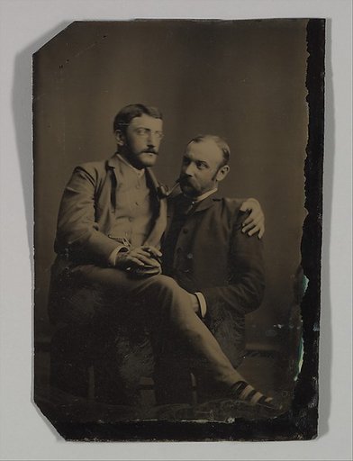 [Two Men Smoking, One Seated in the Other's Lap]