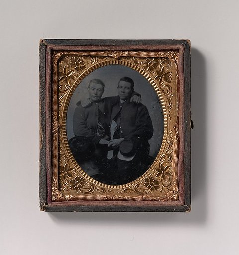 [Two Union Soldiers Holding Hands, Arms Around Each Other's Shoulders]