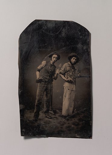 [Two Bricklayers Holding Bricks and Trowels]