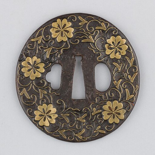 Sword guard (<i>Tsuba</i>) With Cherry Blossom Motif (桜図与四郎象嵌鐔)