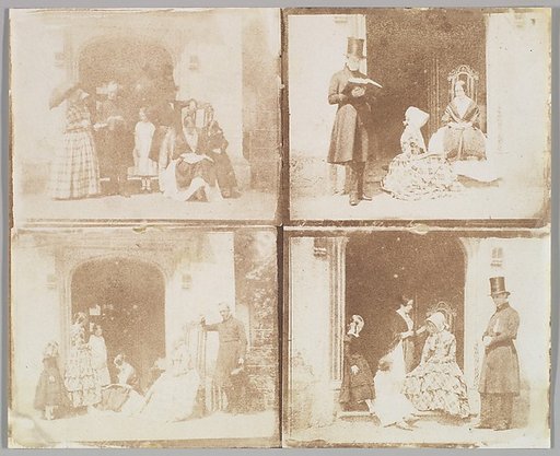 [Contact sheet of four group portraits in a doorway]