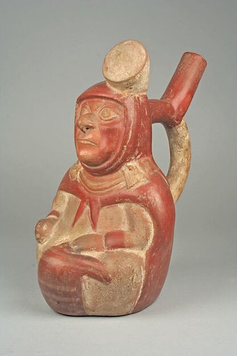 Stirrup Spout Bottle with Seated Figure