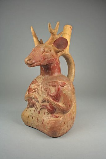 Stirrup-spout bottle with deer