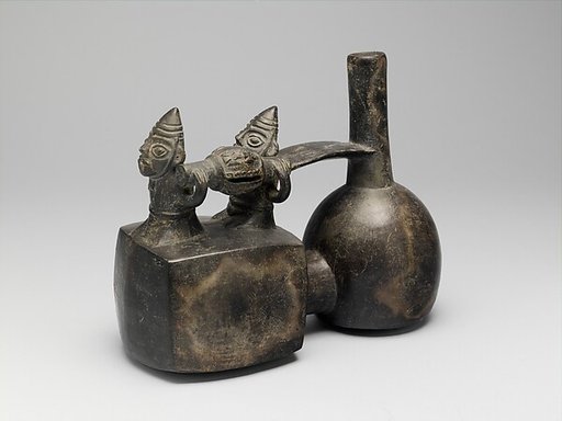 Spout-and-bridge bottle with funerary procession