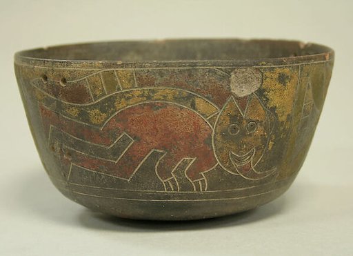 Bowl Incised with Trophy Head Figures