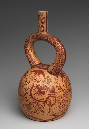 Stirrup-spout bottle with bean warriors