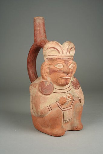 Stirrup Spout Bottle with Seated Figure