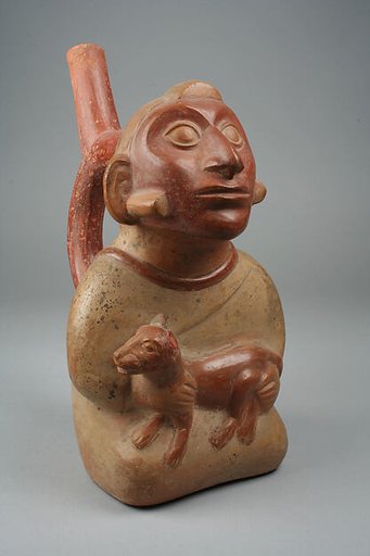 Stirrup Spout Bottle with Figure Holding Feline