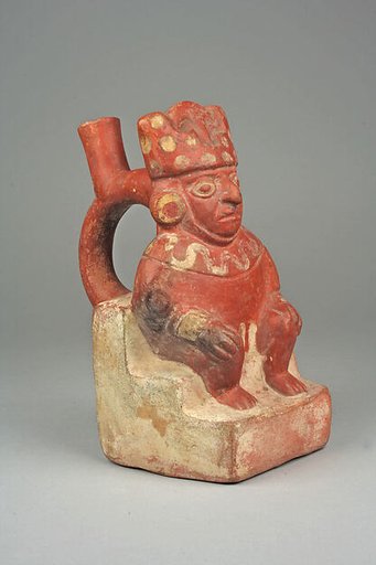 Stirrup Spout Bottle with Figure on Throne