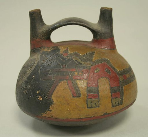 Double Spout and Bridge Bottle with Incised Design