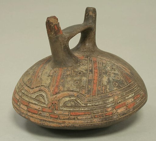 Double Spout and Bridge Bottle with Feline Face