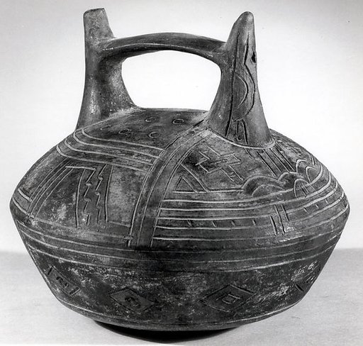 Double Spout and Bridge Bottle with Bird