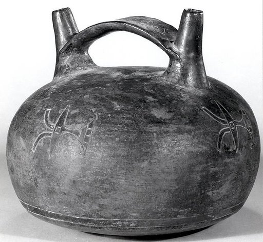 Double Spout and Bridge Bottle with Bird